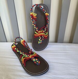 Capana Festive Wavy Rope Braided Women's Sandals In Rainbow Size 6